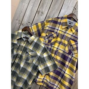 Lot of 2 Men's 4XL Plaid Button Up Shirts Ablanche New York Short‎ Sleeve